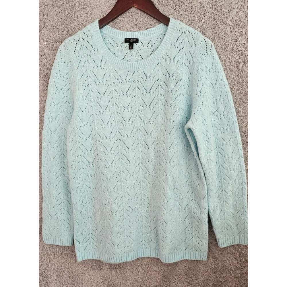 GORGEOUS Talbots Soft Aqua Pointelle Knit Sweater SO SOFT sz 1X 16 18‎